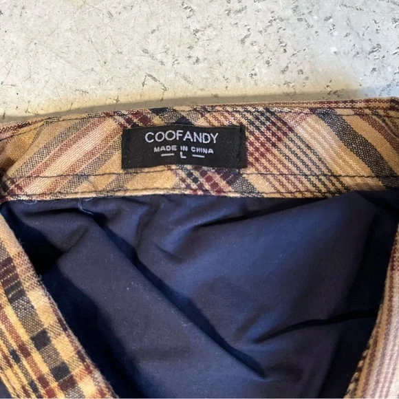 Coofandy Men's Navy Blue Shirt with Plaid Accents Sz L - Picture 2 of 9